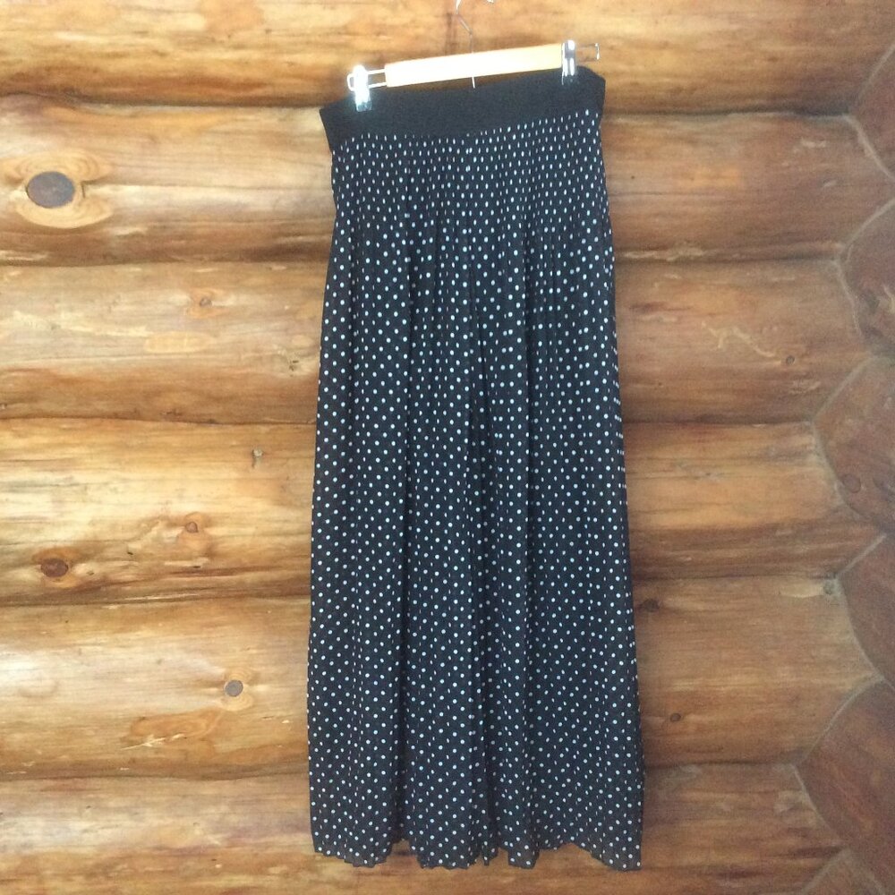 Alfani High Rise Pleated Black & White Polka Dot Boho Flowy Palazzo Pants Size M